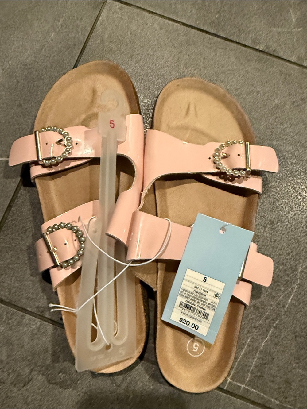 Youth or Women Pink Double-Buckle Slide Sandals with Rhinestone Buckles